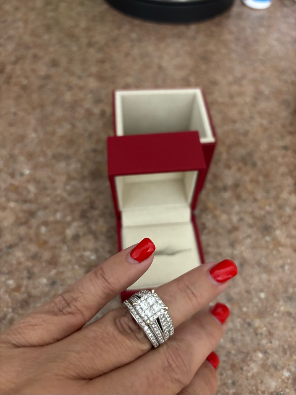 Women's White Gold princess cut engagement ring! Certified diamonds.